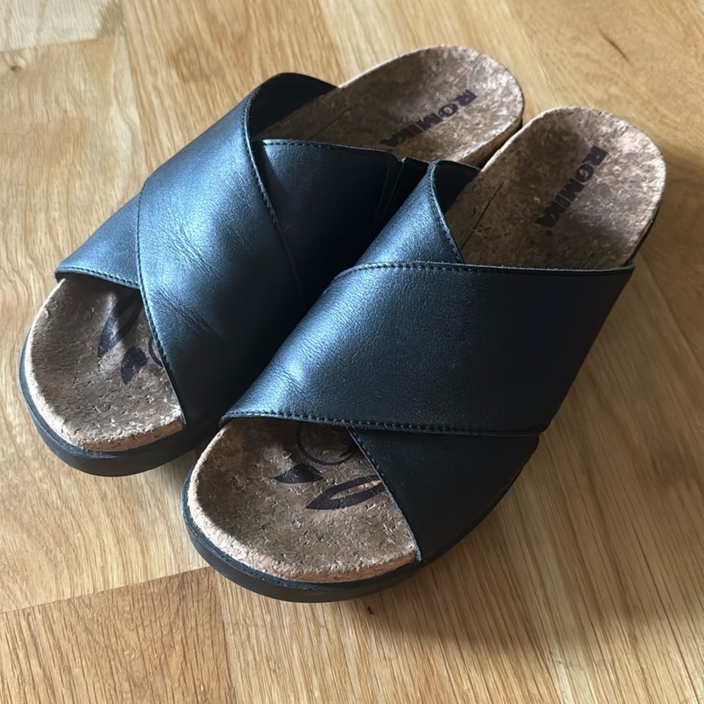 Romika slide sandals, black, size 39 / 8.5